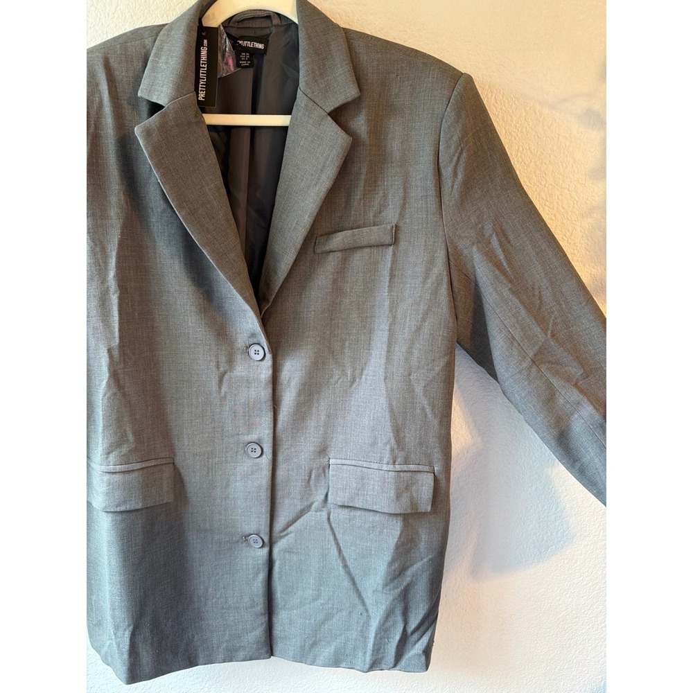 PrettyLittleThing Charcoal Grey Oversized Blazer Jacket US 6 UK 10 NWT Academia - Picture 9 of 10